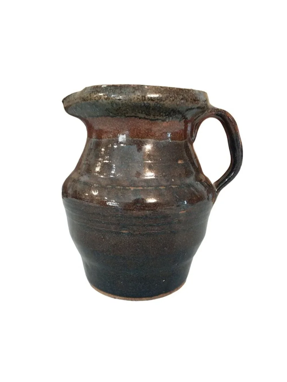 Vintage Gray And Brown Stoneware Pottery Rustic Pitcher Vase